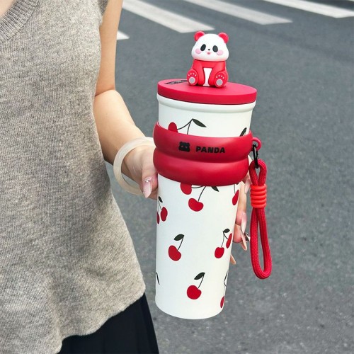 Panda Themed 700ml Straw Tumbler with 316 Stainless Steel Interior - OEM/ODM Custom Vacuum Cup