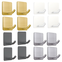 304 Brushed Stainless Steel Adhesive Hooks, Modern Self-Adhesive Wall Hooks for Bathroom Kitchen