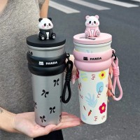 Panda Themed 700ml Straw Tumbler with 316 Stainless Steel Interior - OEM/ODM Custom Vacuum Cup