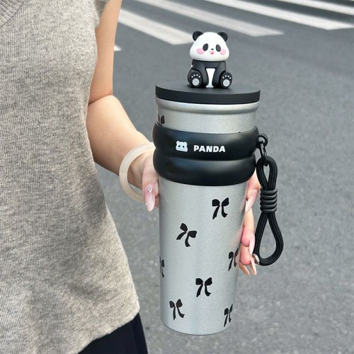 Panda Themed 700ml Straw Tumbler with 316 Stainless Steel Interior - OEM/ODM Custom Vacuum Cup