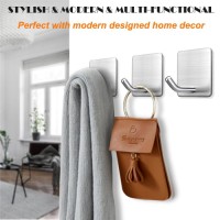 304 Brushed Stainless Steel Adhesive Hooks, Modern Self-Adhesive Wall Hooks for Bathroom Kitchen