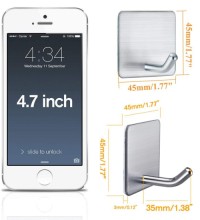 304 Brushed Stainless Steel Adhesive Hooks, Modern Self-Adhesive Wall Hooks for Bathroom Kitchen